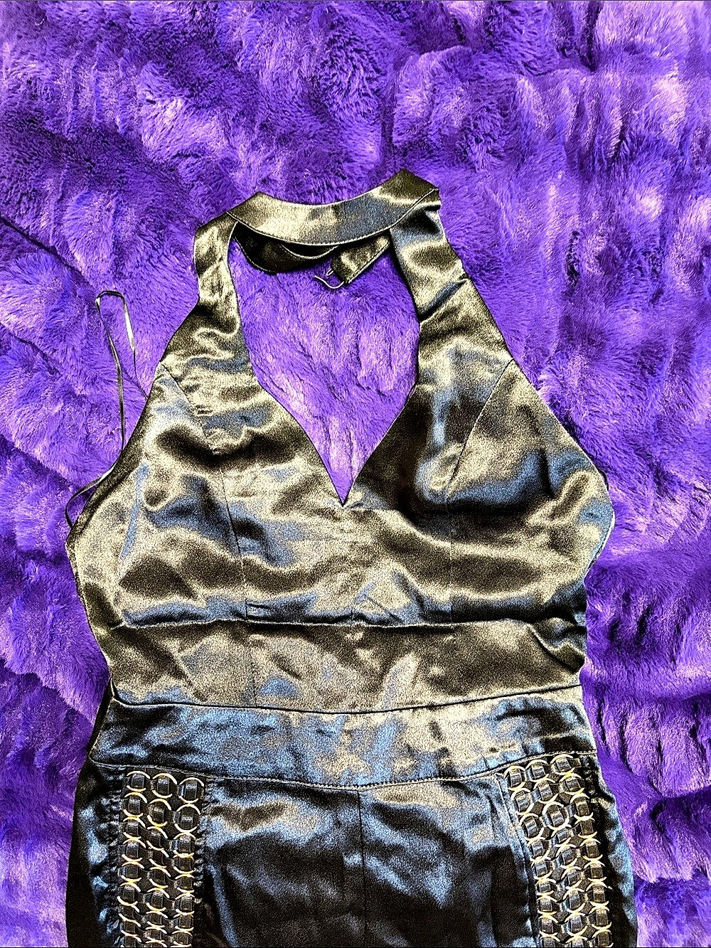 Fashion Nova Black Chain Detail Sexy Satin Jumpsuit NWT